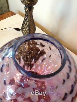 Belle Fenton Art Glass Mulberry Dot Optique Coin Lampe Pilier