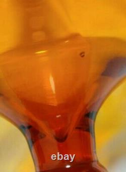 Blenko 6212l Tangerine Orange Wayne Husted Flame Stopper Footed Decanter Rare