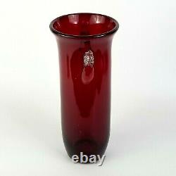 Blenko Rare 12 Millennium Vase Expérimental Échantillon Rubis Rouge Cristal Deux Poignées