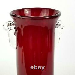 Blenko Rare 12 Millennium Vase Expérimental Échantillon Rubis Rouge Cristal Deux Poignées