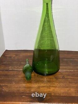 Blenko Vintage Verre Vert 18 Décanter Avec Bouchon
