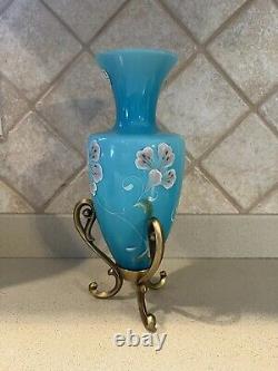 Collection de repères Fenton Hand Painted Amphora Vase Stand Signé Oiseau Bleu