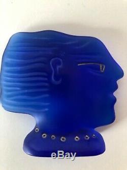 Daum France Fassianos Bleu Cobalt Verre Profil Visage Bust 80 Vintage Cristal