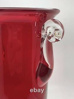Édition Limitée Blenko Millenium II Vase En Verre D'art Rouge Rubis -signé