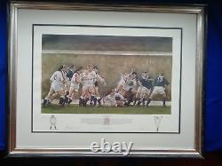 Édition Très Rare Limitée de l'Équipe de Rugby d'Angleterre Grand Chelem 1995 Encadrée Sans Verre