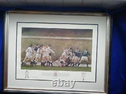 Édition Très Rare Limitée de l'Équipe de Rugby d'Angleterre Grand Chelem 1995 Encadrée Sans Verre