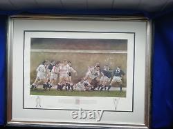 Édition Très Rare Limitée de l'Équipe de Rugby d'Angleterre Grand Chelem 1995 Encadrée Sans Verre