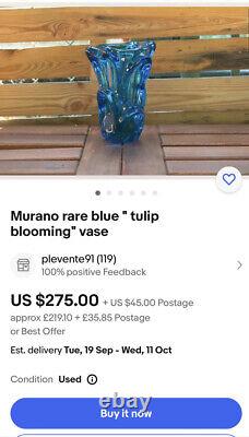 Édition extrêmement rare et limitée : Vase à tulipes bleues en fleurs de Murano