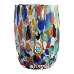 Ensemble de Quatre 4 Verres Art en Verre de Murano Multicolores Bleu Vert Jaune Millefiori