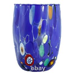 Ensemble de Quatre 4 Verres Art en Verre de Murano Multicolores Bleu Vert Jaune Millefiori