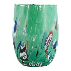 Ensemble de Quatre 4 Verres Art en Verre de Murano Multicolores Bleu Vert Jaune Millefiori