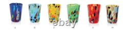 Ensemble de Quatre 4 Verres Art en Verre de Murano Multicolores Bleu Vert Jaune Millefiori