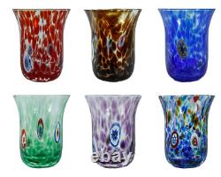 Ensemble de Six 6 Verres à Boire en Verre de Murano Bleu Rouge Vert Violet Millefiori