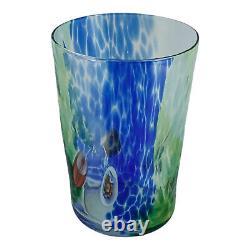 Ensemble de quatre gobelets à boire en verre de Murano multicolores vert bleu millefiori