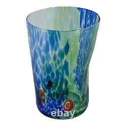 Ensemble de quatre gobelets à boire en verre de Murano multicolores vert bleu millefiori