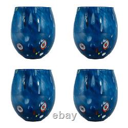 Ensemble de quatre verres à boire en verre de Murano bleu faits à la main Millefiori Venise