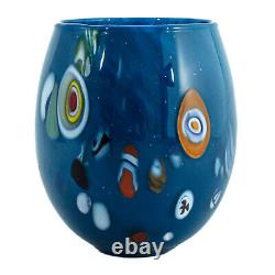 Ensemble de quatre verres à boire en verre de Murano bleu faits à la main Millefiori Venise