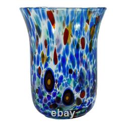 Ensemble de quatre verres à boire en verre de Murano bleu rouge brun multi millefiori