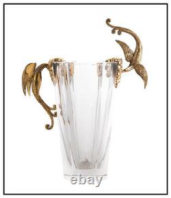 Erte Rare Baccarat Crystal Vase Grapes Signed Bronze Art Déco Grand Oiseau Verre