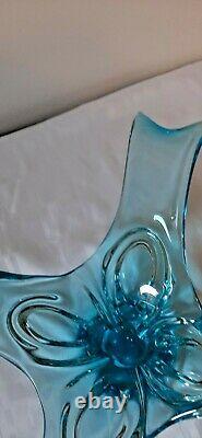 Extremely Rare Chalet Lorraine Art Glass Centre Pièce De 20 Pouces Translucide Blue