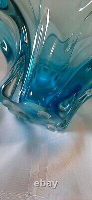 Extremely Rare Chalet Lorraine Art Glass Centre Pièce De 20 Pouces Translucide Blue