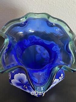 Fenton 75e Anniversaire Célébration Vase Peint À La Main & Signé Bill Fenton Bleu