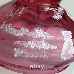 Fenton #99 Of #950 Cranberry Mary Gregory Lamp Boy And Dog Bubb Playing