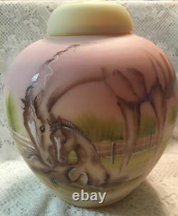 Fenton Art Glass Birman Ginger Jar, Edition Limitée Caractéristiques A Mare & Foal, Nib