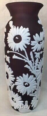 Fenton Art Glass Cameo Carved Aubergine Cased In Milk Vase Tournesol 10 Of 40