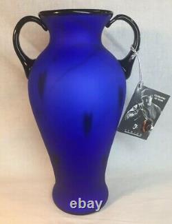 Fenton Art Glass Dave Fetty Cœurs Suspendus Sur Cobalt Vase Satin Édition Limitée