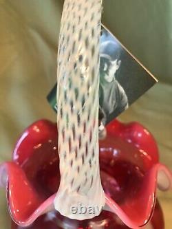 Fenton Art Glass Limited Edition Collection Cranberry Hearts Basket