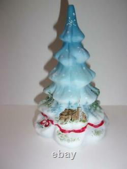 Fenton Glass Blue Woodland Deer Log Cabine Christmas Tree Figurine Ltd Ed #40/45