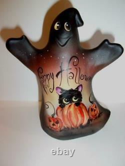 Fenton Glass Happy Halloween Ghost Figurine Black Cat Gse Ltd Ed #1/33 M Kibbe