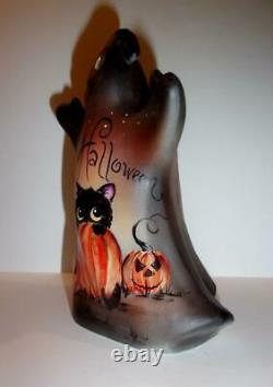 Fenton Glass Happy Halloween Ghost Figurine Black Cat Gse Ltd Ed #1/33 M Kibbe