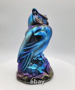 Fenton Irritant Art Glass Owl Cobalt Blue Base Edition Limitée Favrene Glass