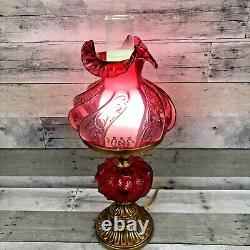 Fenton Paisley Cranberry Glass Hurricane Gone With The Wind Student Lamp Gwtw