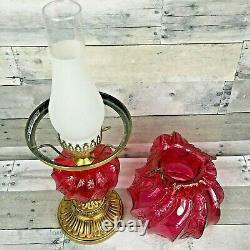 Fenton Paisley Cranberry Glass Hurricane Gone With The Wind Student Lamp Gwtw