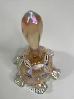 Fenton Pink/peach Iridescent Floral Glass Panneau De Cloche Kathy Mackey Ltd