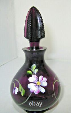 Fenton Purple/amethyst Limited 68/1000 Peint À La Main Avec Des Fleurs Bouteille De Parfum