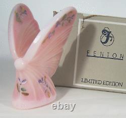 Fenton Rosalene Butterfly Edition Limitée Violettes Peintes À La Main Signées Mib Nos
