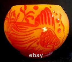 Fenton Sand Sculpté Persimmon Fish Bowl Limited À 95 Partie De La Collection Cameo