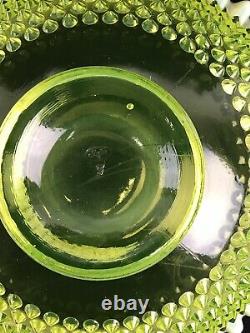 Fenton Vaseline Uranium Glass Grand Hobnail Topaz Punch Bowl, 12 Tasses, Louche
