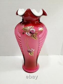 Fenton Wild Rose Berries Vase 11 Connoisseur Édition Limitée Signée