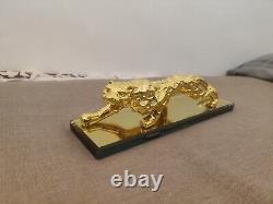 Figurine de léopard rare vintage édition limitée dorée avec base en verre