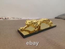 Figurine de léopard rare vintage édition limitée dorée avec base en verre