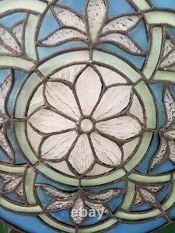 I4 Ronde Art Glass Window Panel Fleurs Florales Vertes Et Bleues