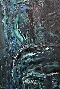 Impression encadrée en édition limitée : Peinture à l'huile sur verre noir 'L'homme dans la montagne'