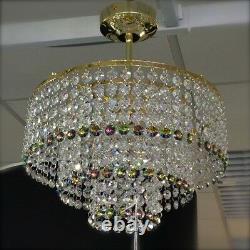 Lustre En Cristal Lampe De Plafond Luminaire Laiton Doré Mo30 / Vitrail Medium