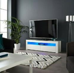 Meuble TV moderne blanc brillant mat de 155 cm avec éclairage LED pour téléviseurs de 50, 55 et 65 pouces