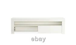 Meuble TV moderne blanc brillant mat de 155 cm avec éclairage LED pour téléviseurs de 50, 55 et 65 pouces